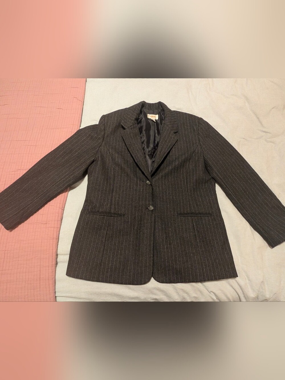 Talbots Petite Gray Wool Pinstripe Blazer Sz 14